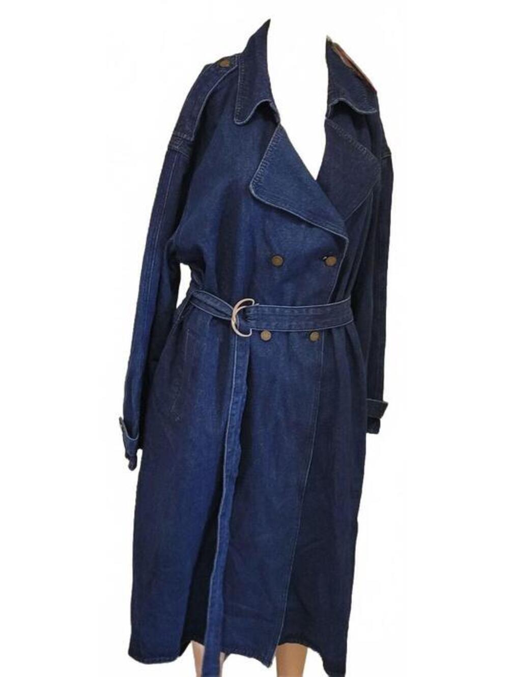 Cider Women's Double-Breasted Denim Trench Coat Slit Belted Blue Jeans Jacket XL